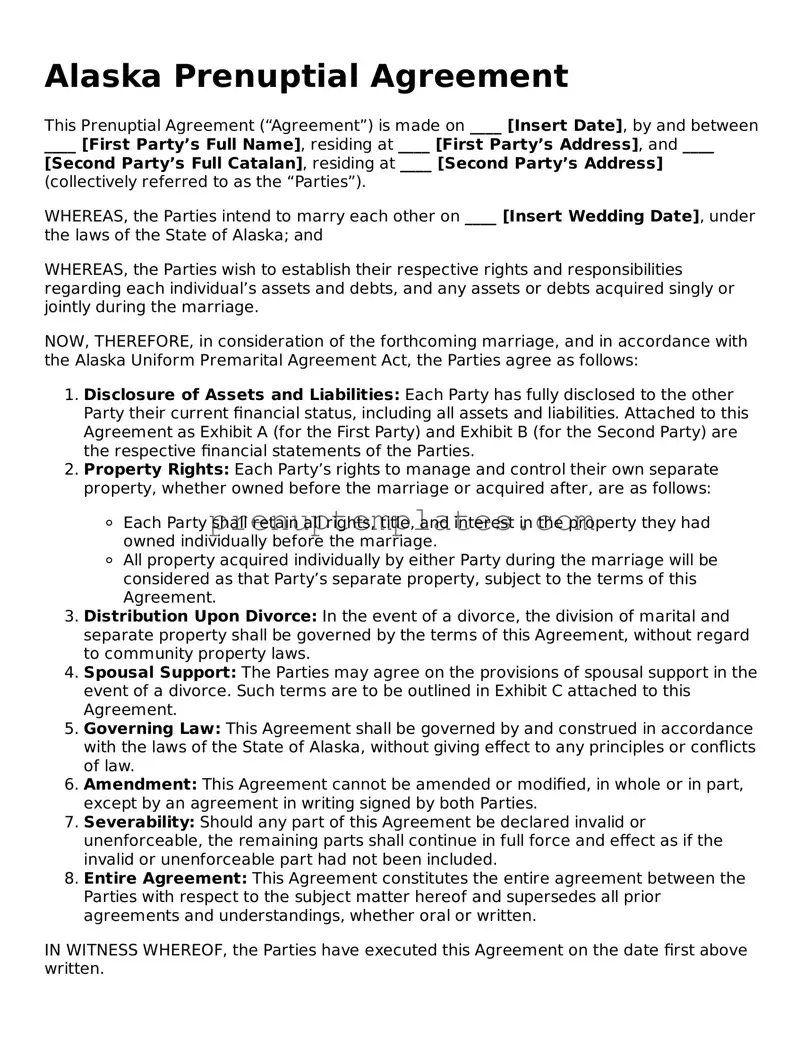 Official Prenuptial Agreement Template for Alaska State