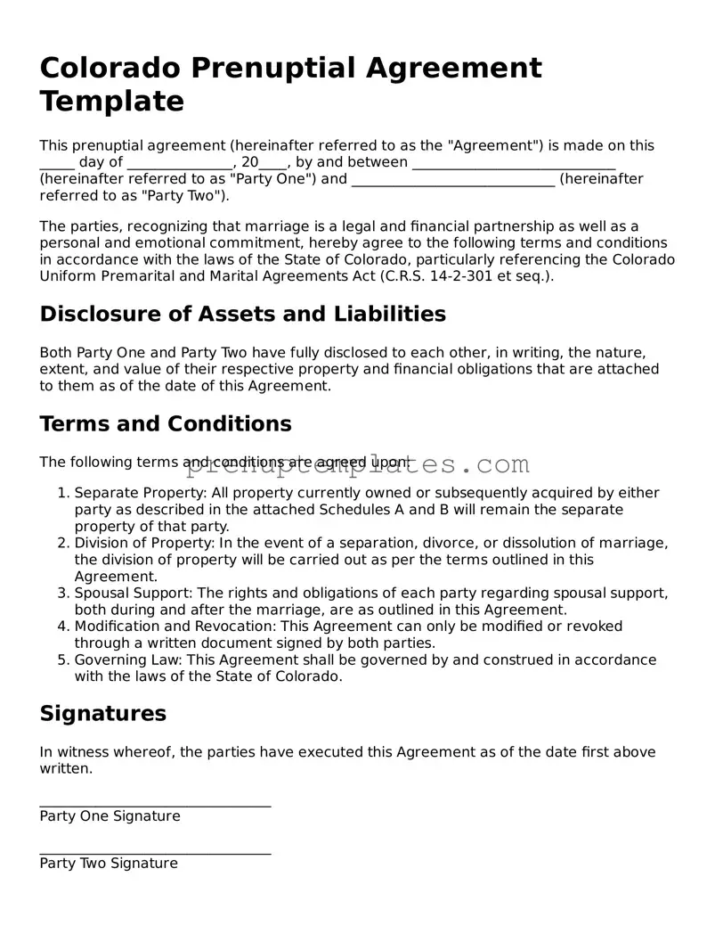 Official Prenuptial Agreement Template for Colorado State