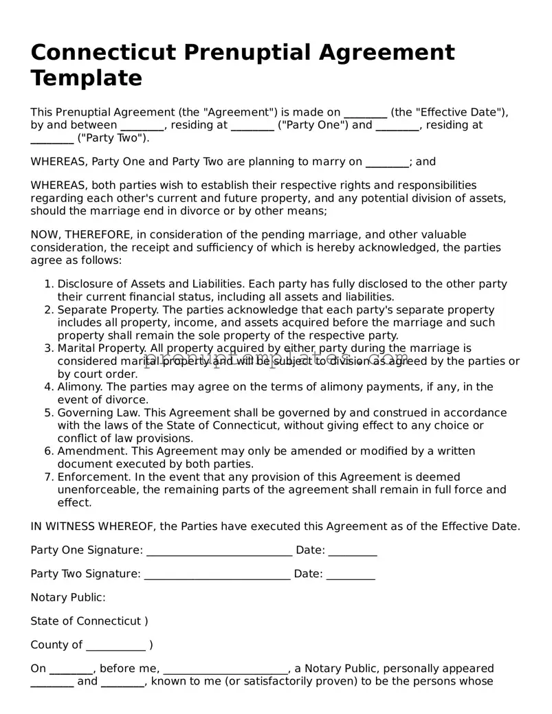 Official Prenuptial Agreement Template for Connecticut State