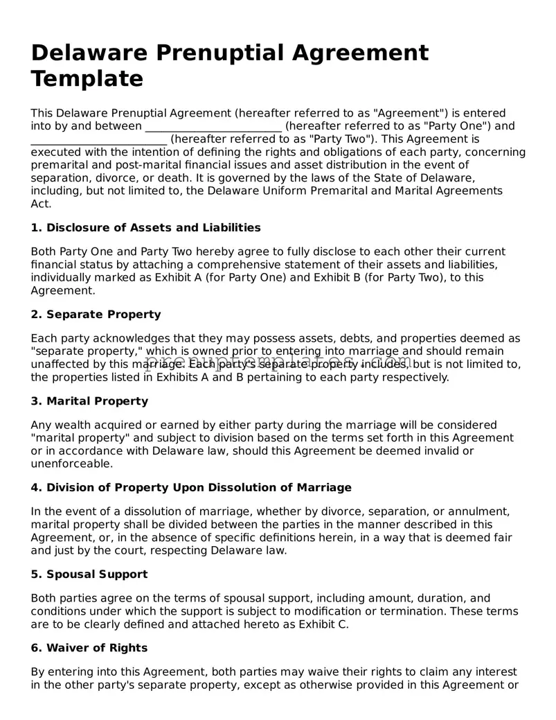 Official Prenuptial Agreement Template for Delaware State