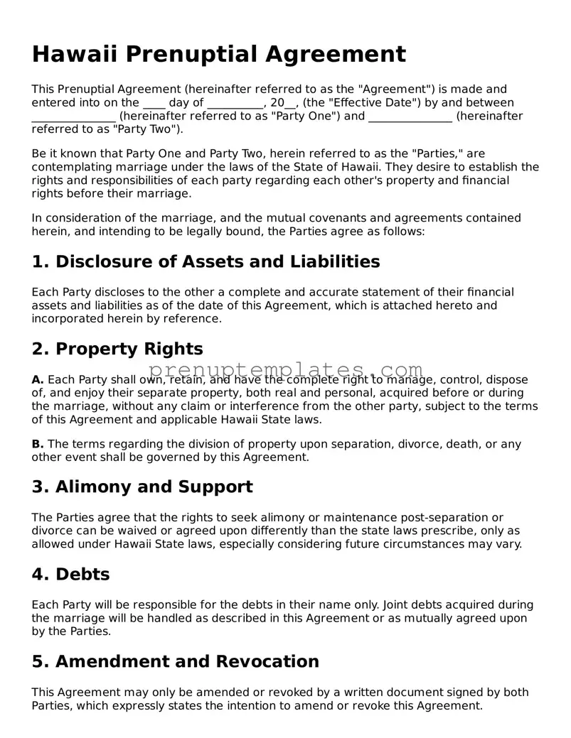 Official Prenuptial Agreement Template for Hawaii State