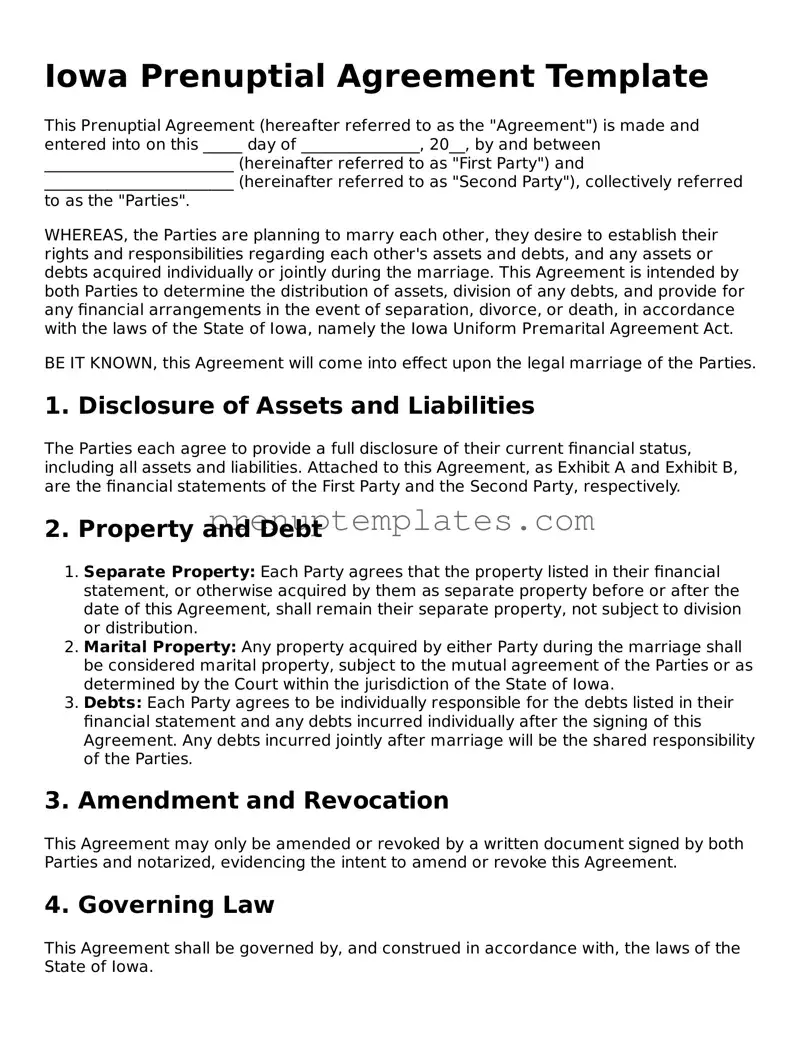 Official Prenuptial Agreement Template for Iowa State