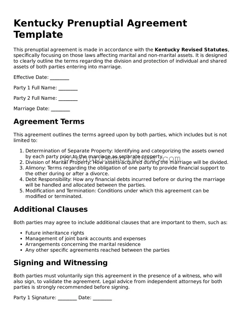 Official Prenuptial Agreement Template for Kentucky State
