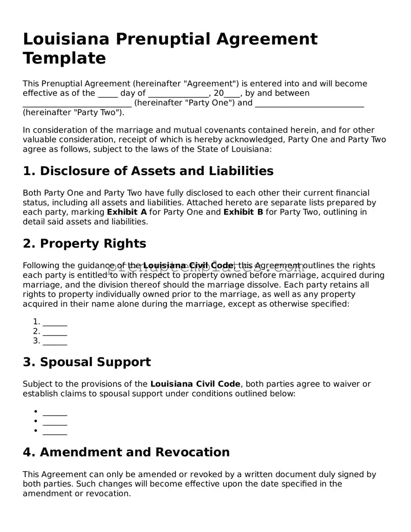 Official Prenuptial Agreement Template for Louisiana State