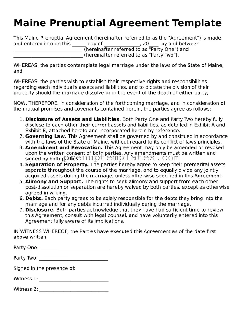 Official Prenuptial Agreement Template for Maine State