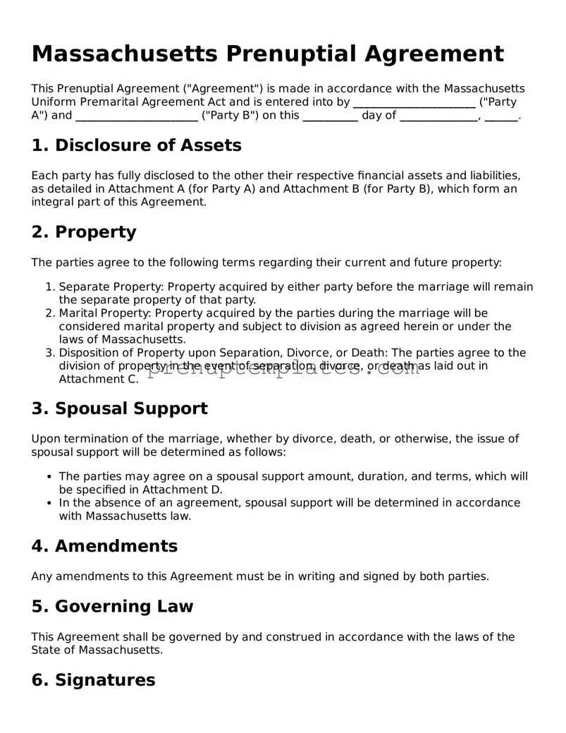 Official Prenuptial Agreement Template for Massachusetts State