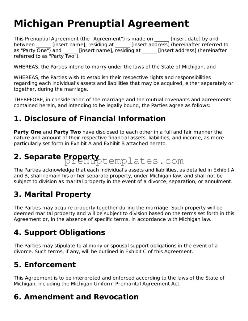 Official Prenuptial Agreement Template for Michigan State
