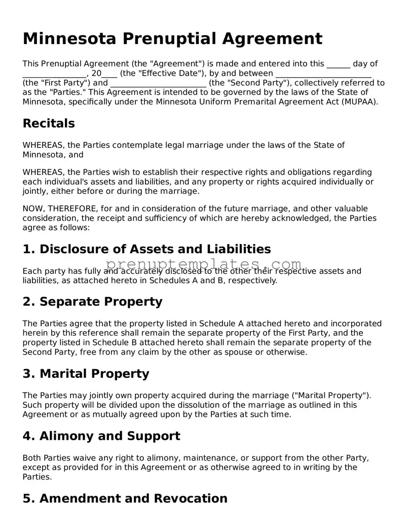 Official Prenuptial Agreement Template for Minnesota State
