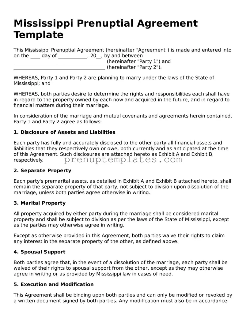 Official Prenuptial Agreement Template for Mississippi State