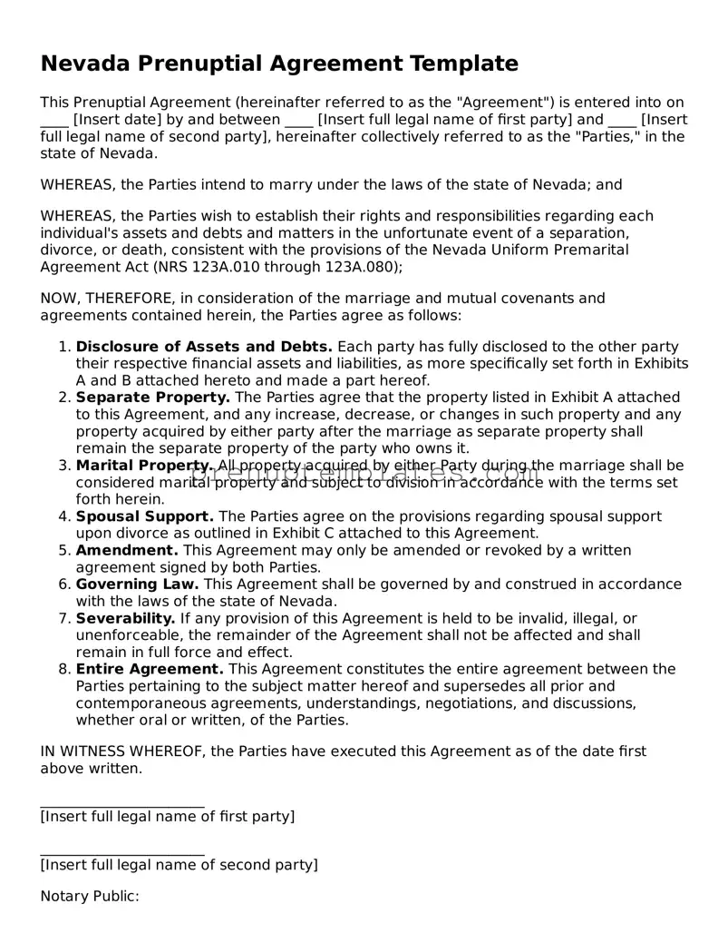 Official Prenuptial Agreement Template for Nevada State