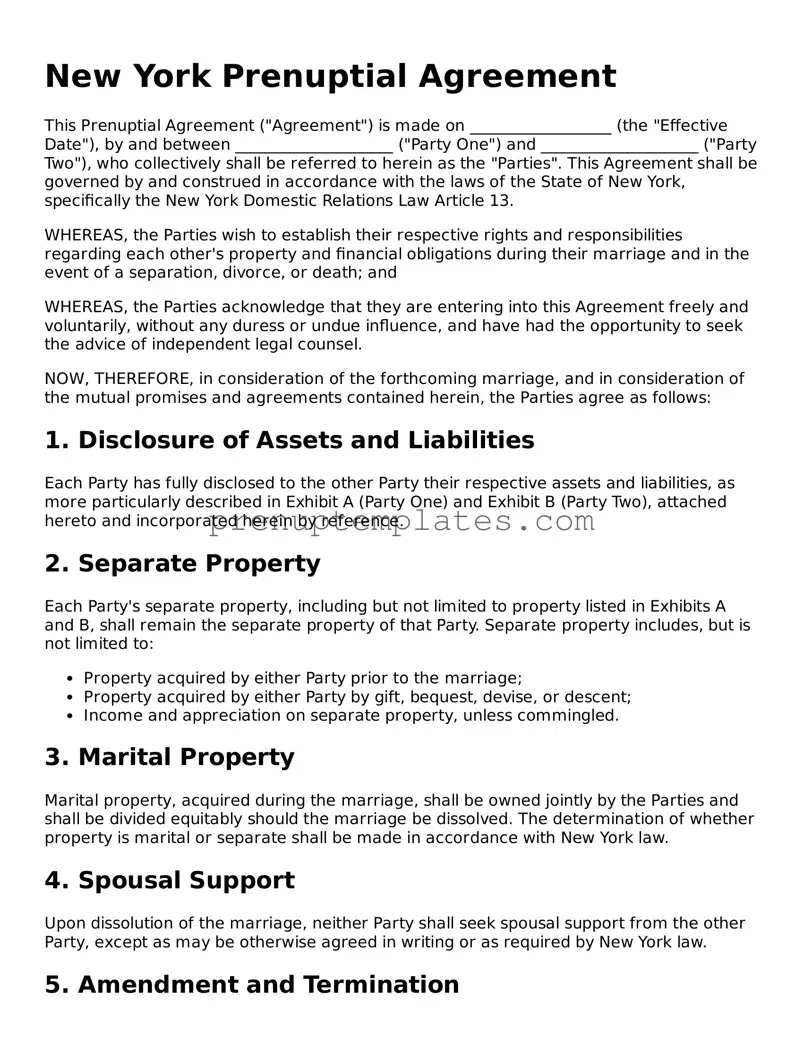 Official Prenuptial Agreement Template for New York State