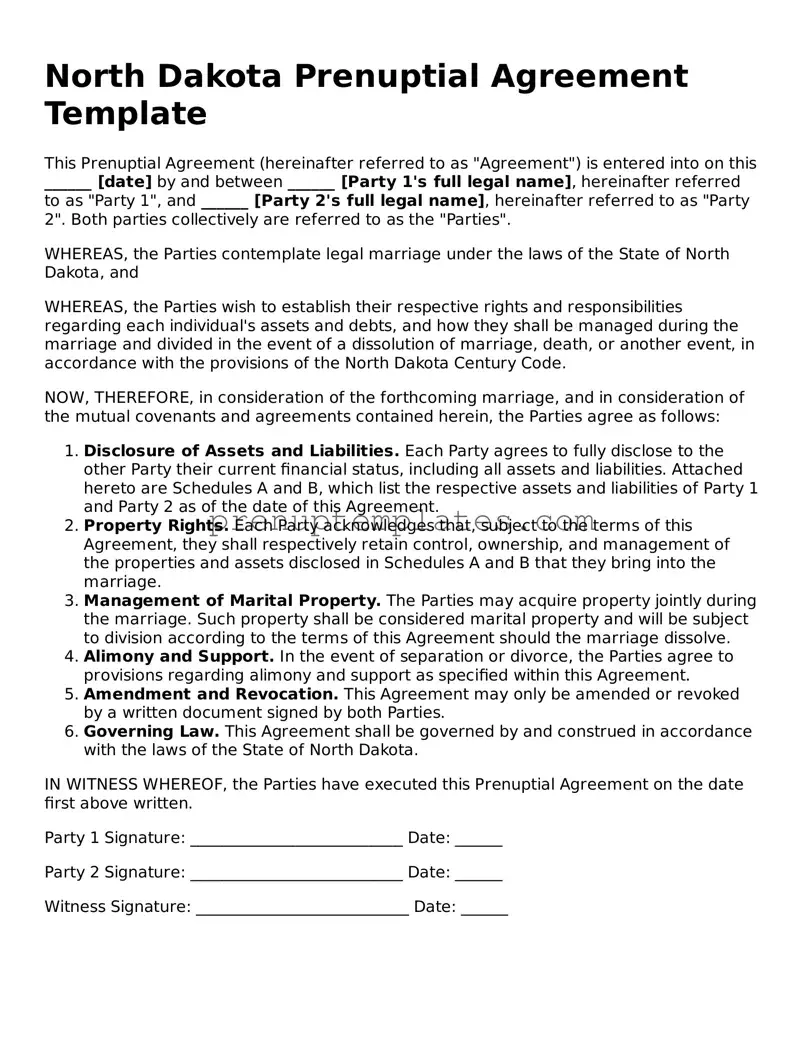 Official Prenuptial Agreement Template for North Dakota State