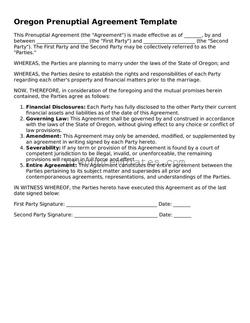 Official Prenuptial Agreement Template for Oregon State