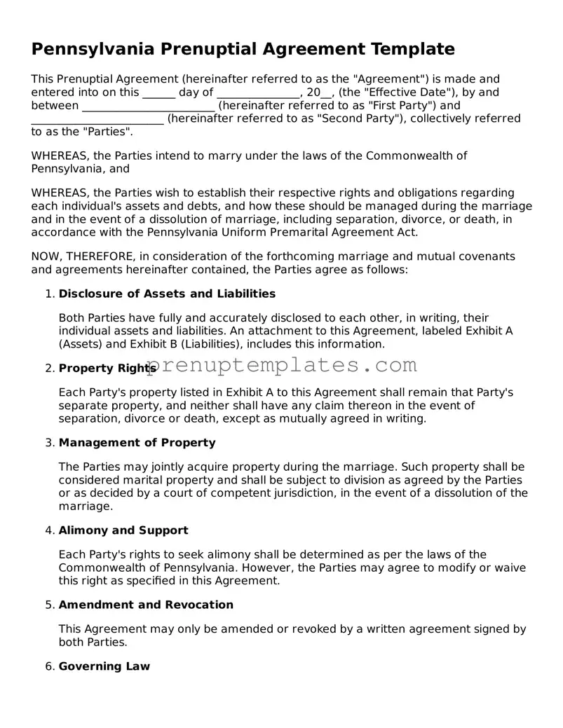 Official Prenuptial Agreement Template for Pennsylvania State