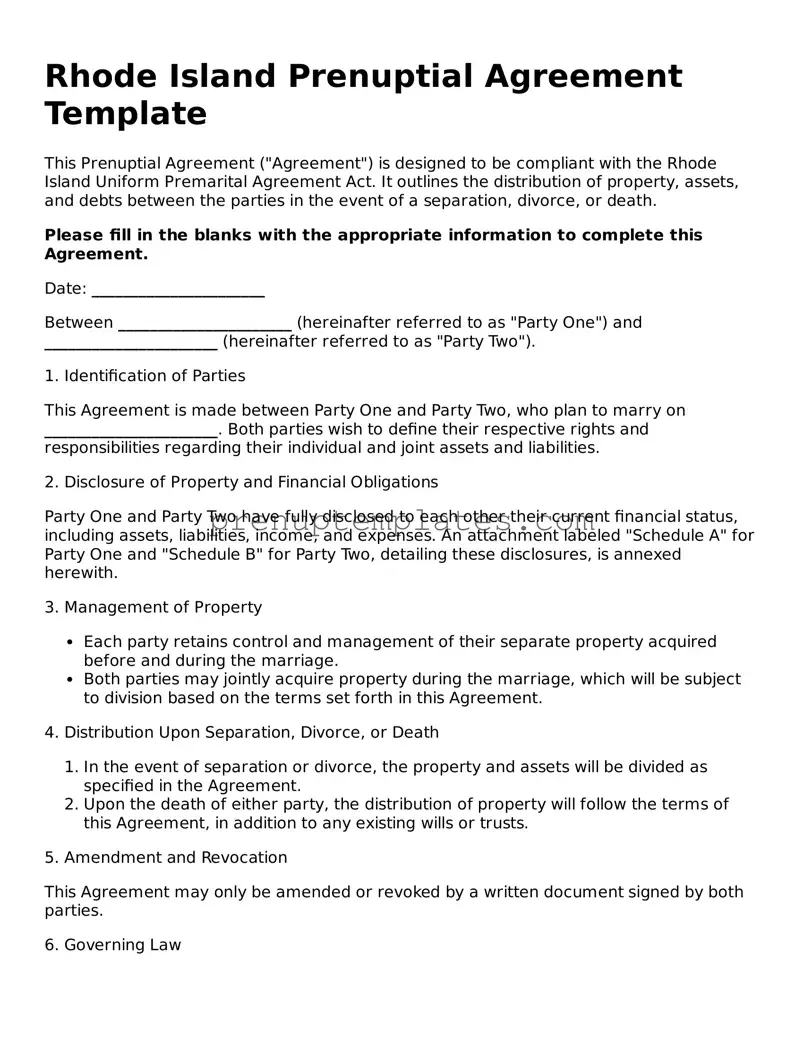 Official Prenuptial Agreement Template for Rhode Island State