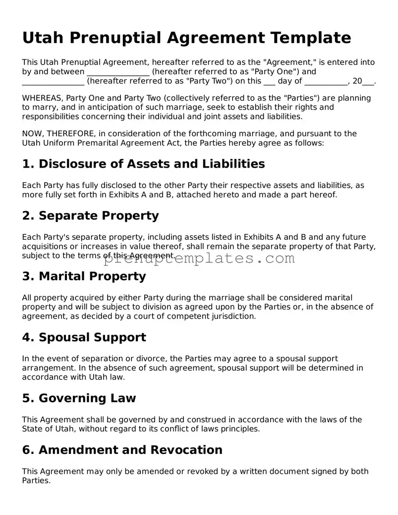 Official Prenuptial Agreement Template for Utah State