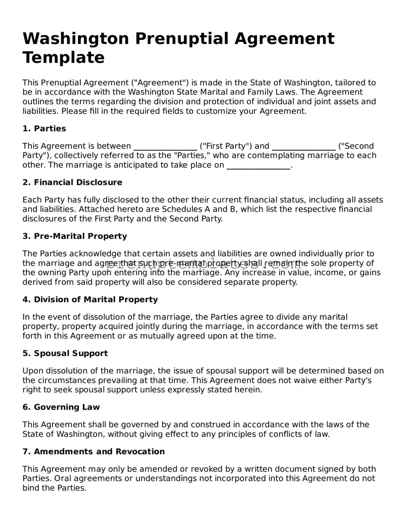 Official Prenuptial Agreement Template for Washington State