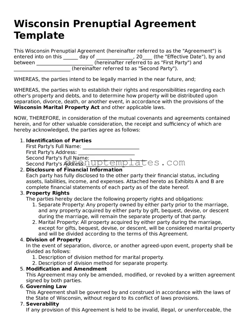 Official Prenuptial Agreement Template for Wisconsin State